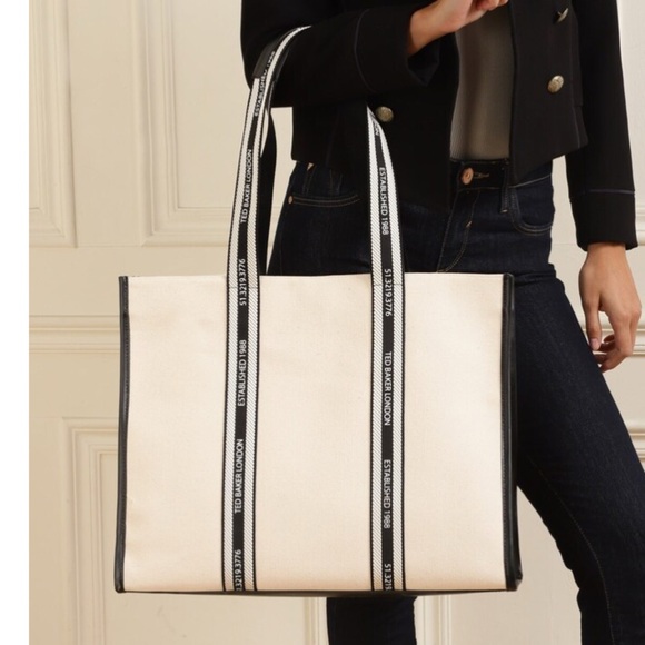 Ted Baker Handbags - New Ted Baker Georjea Canvas Large Weekender Tote in Natural with Leather Trim